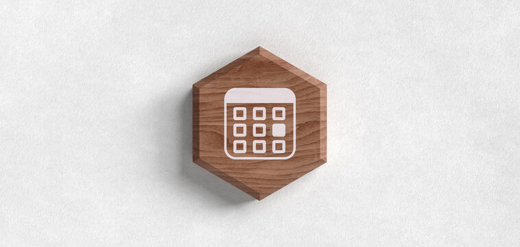 Kalender Terminplaner Icon auf Holz Hexagon Header f&uuml;r Zeitmanagement Organisation und Planung