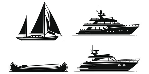 “Collection of diverse watercraft including sailboat, canoe, and luxury yachts showcasing nautical design and marine transportation flat vector illustration” © Tauhidul