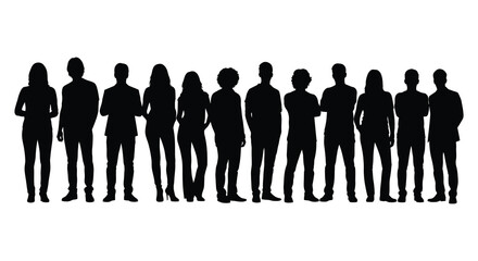 A row of diverse people standing together presented as a striking black silhouette high quality professional © nhpvect02