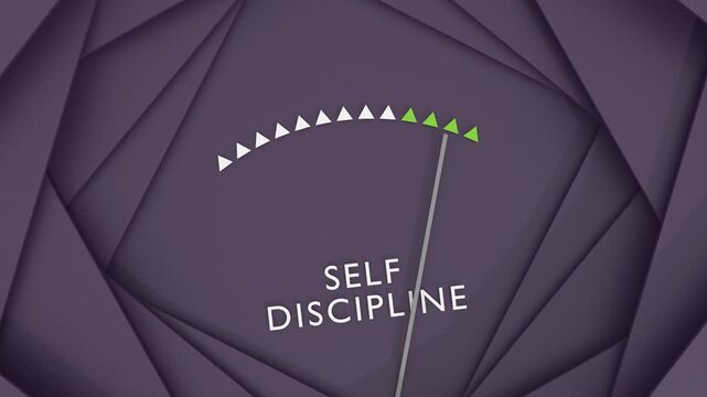 Self discipline meter showing a high level. Concept of hard work leading to achievement. mental health, self improvement, motivation and time management. Dynamic increasing gauge.
