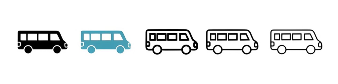 Van vector icon set. transit delivery minibus vector icon. cargo courier package deliver van sign for UI designs. Thin line customizable illustration. Contour symbol. Vector isolated outline drawing. 