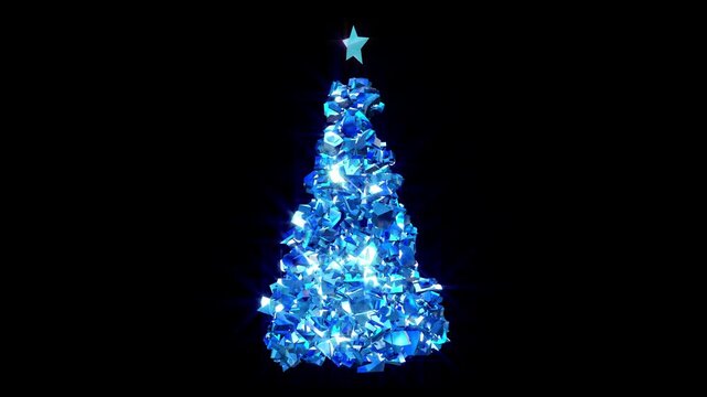 氷の結晶のクリスマスツリーが回転する、4K画質、背景透過のループ素材