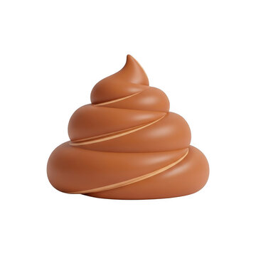 A realistic brown cartoon poop emoji isolated on transparent background