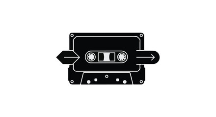 Obraz premium Retro audio cassette tape icon with directional arrows indicating playback or recording for vintage sound media