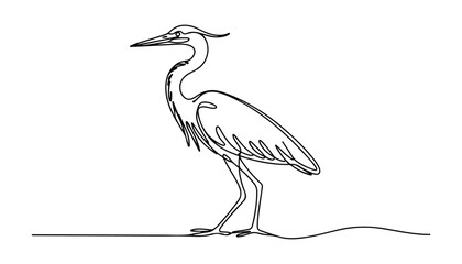 Obraz premium One continuous line illustration of an Herons bird , isolated on white background.