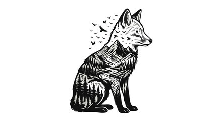 Obraz premium A cute black and white horse vector illustration featuring a funny cartoon animal character design with a long tail and artistic fur details similar to a domestic feline drawing