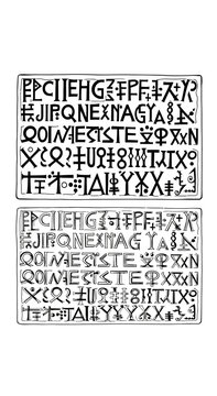 Ancient Script Glyphs, Hieroglyphs, Symbols, and Runes on Rectangular Tablets