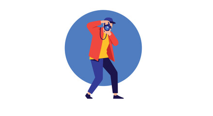 Modern Flat Vector Illustration of a Professional Photographer Holding a Camera