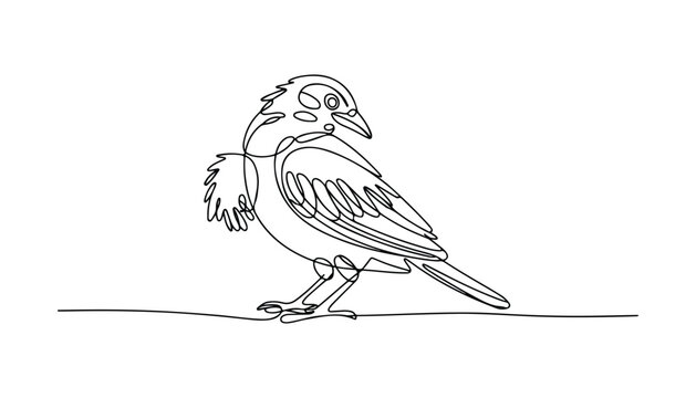 One continuous line illustration of an House sparrow bird , isolated on white background.