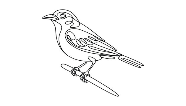 One continuous line illustration of an House sparrow bird , isolated on white background.