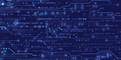 Abstract blue and purple digital circuit background with glowing lines, data flow, technology network connections and futuristic hi tech pattern © png