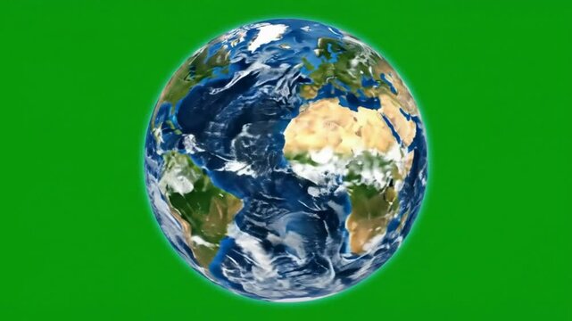 The Earth globe showcases planet with vast oceans and continents on a green background