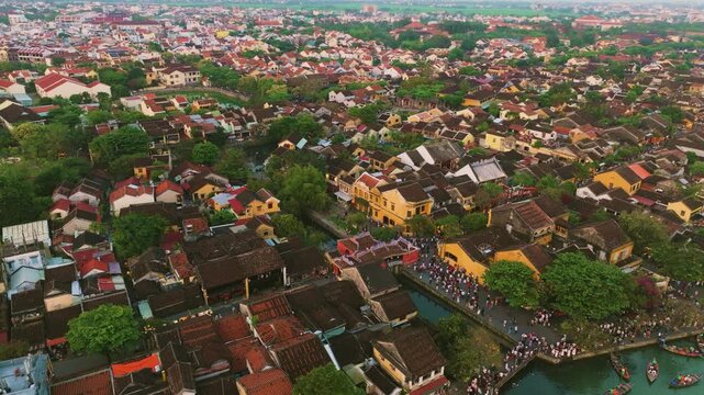 Aerial View of Hoi An Ancient Town at Sunset, UNESCO Heritage Site, Vietnam
View of Yellow Roofs and Historic Streets in Hoi An Ancient Town