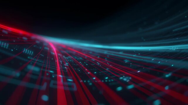 Neural network big data flow visualization binary code matrix machine learning abstract background quantum computing cyber create dynamic digital landscape of glowing lines and particles conveying