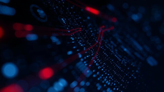 Neural network big data flow visualization binary code matrix machine learning abstract background quantum computing cyber sleek glowing decorative digital wave pattern suggesting AI driven data