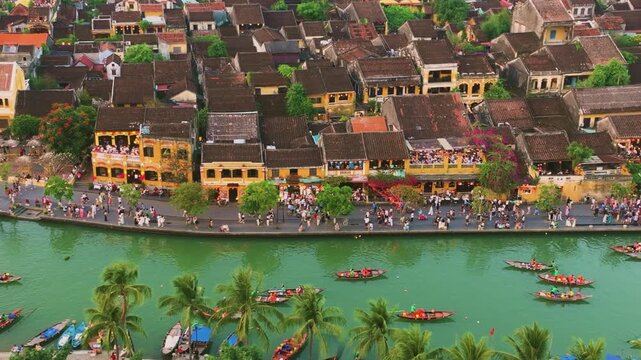Aerial View of Hoi An Ancient Town at Sunset, UNESCO Heritage Site, Vietnam
View of Yellow Roofs and Historic Streets in Hoi An Ancient Town