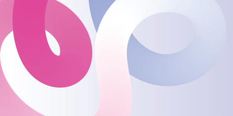 Obraz premium Pink and blue 3D ribbon shapes on soft gradient background, modern abstract pastel wallpaper for branding, banner or social media design