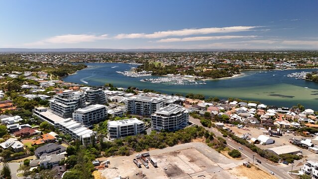 Swanbourne Beach, Perth, Western Australia &ndash; 4K Aerial Drone View of Coastal Residential Suburb, Shoreline, Swan River, Clear Water, Houses and Estates Near Cottesloe 