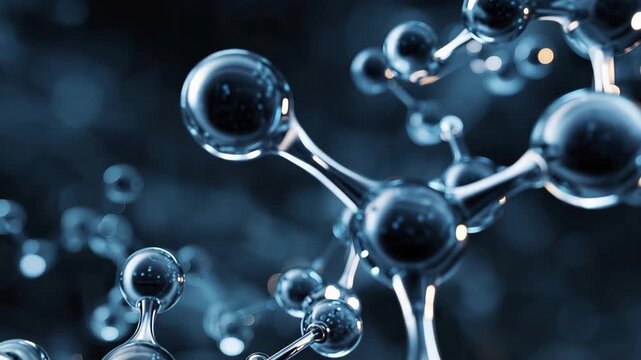 Scientific visualization of zinc molecules and atomic bonds with glowing effects