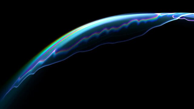Abstract animation background refraction effect render shape blue soft glowing iridescent curve black minimal futuristic composition with smooth gradient and delicate light reflection arc of glowing