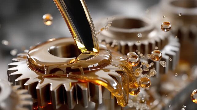 Process of gears being bathed in motor oil during gear oil application in a workshop setting
