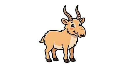 Fototapeta premium Cartoon goat with horns standing.