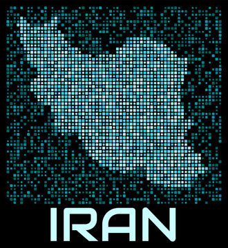 Iran digital dotted map. Shape of the country in cyan color palette on dark background. Futuristic Iran map design. Vector illustration.