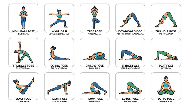 Yoga poses for flexibility and balance.