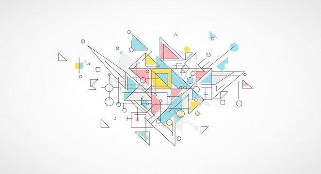 Abstract geometric shapes and lines composition colorful background.