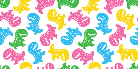 t-rex seamless pattern Tyrannosaurus rex dinosaur cartoon walking vector character doodle illustration tile background wrapping paper repeat wallpaper pastel color scarf isolated design © CNuisin