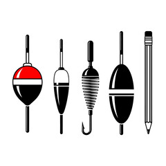 Fishing Floats and Pencil Icons: Set of Five Vector Illustrations © Reynand