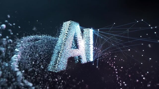 AI Artificial Intelligence: A visual representation of AI, using the letters AI formed from a cloud of interconnected dots and lines.