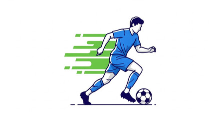 Obraz premium Soccer Player Dribbling Ball Fast Motion Illustration.