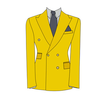 Vector illustration of a yellow tuxedo with a gray tie on a white background.