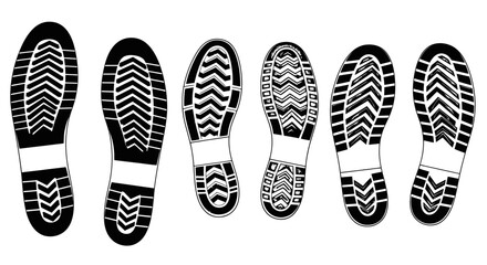 Footprint Trail: Diverse Shoe Sole Patterns in Black and White