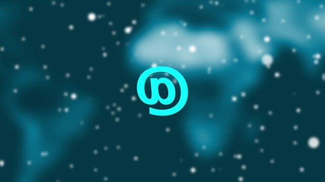 Abstract data flow motion background - rotating at sign in light effects in front of a virtual studio wall of random varying binary code in glowing 3D rendering