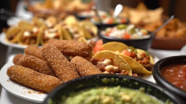 Delicious Mexican Food Spread with Guacamole and Salsa.