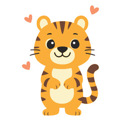 Obraz premium cartoon cute tiger wild animal adorable with love flat color vector illustration template design