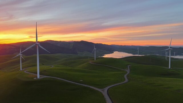 Sunset at Wind Farm, Livermore, San Francisco East Bay, California, USA