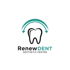 Obraz premium Minimalist tooth icon with circular arrows for dental restoration clinic or aesthetic dentistry practice branding professional logo RenewDENT