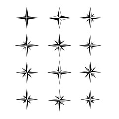 Fototapeta premium Set of 12 Black Compass Rose Starburst Symbols on White Background
