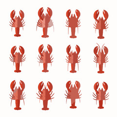 Fototapeta premium Flat red lobster vector icon set cooked seafood illustration EPS10 isolated on white