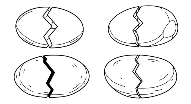 Cracked Eggshells Isolated on White Background, Broken Egg Halves