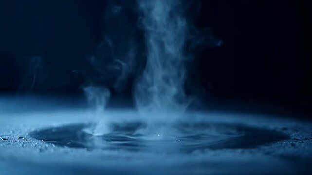 Steam rising from a puddle against a dark background, evoking a sense of mystery