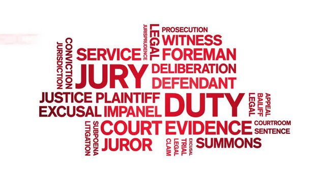 Jury Duty animated word cloud-text design animation tag kinetic typography seamless loop.