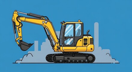 Yellow Excavator Digging on Construction Site