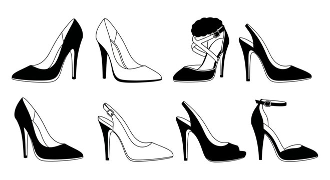 Collection of Black and White High Heel Shoes, Elegant Footwear Assortment