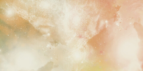 Soft peach and beige abstract nebula background with glowing white particles © Aquarium