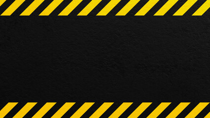 Obraz premium Industrial hazard warning frame with yellow and black caution stripes on dark grunge metal texture. Safety themed background suitable for construction, danger alerts and industrial design.