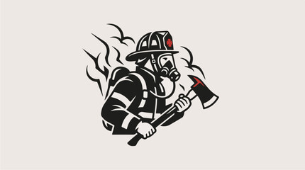 Fototapeta premium Brave Firefighter in Action with Axe and Smoke 1.
